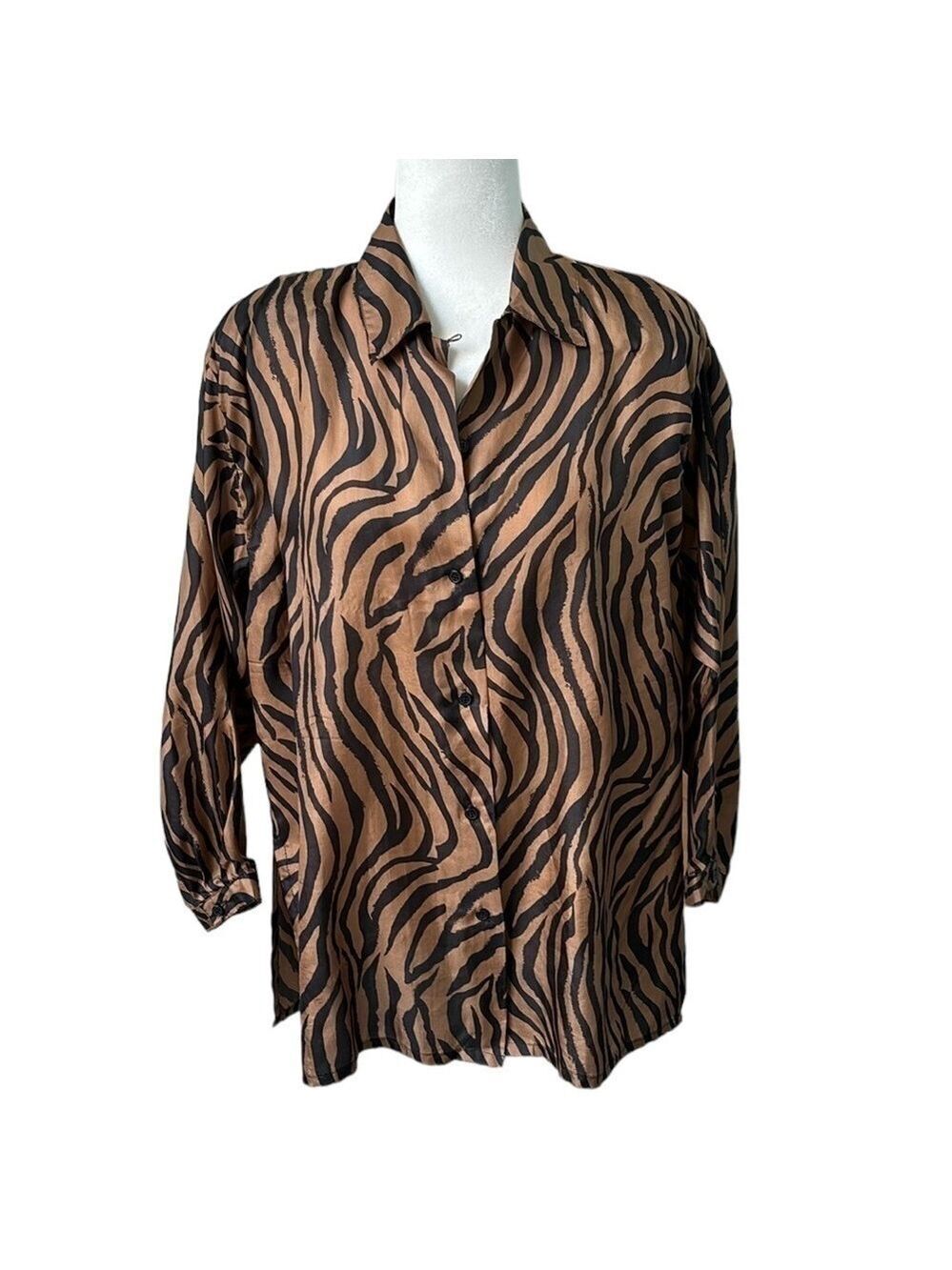Bogari Silk Blouse Tiger Print Relaxed Fit Size Medium
